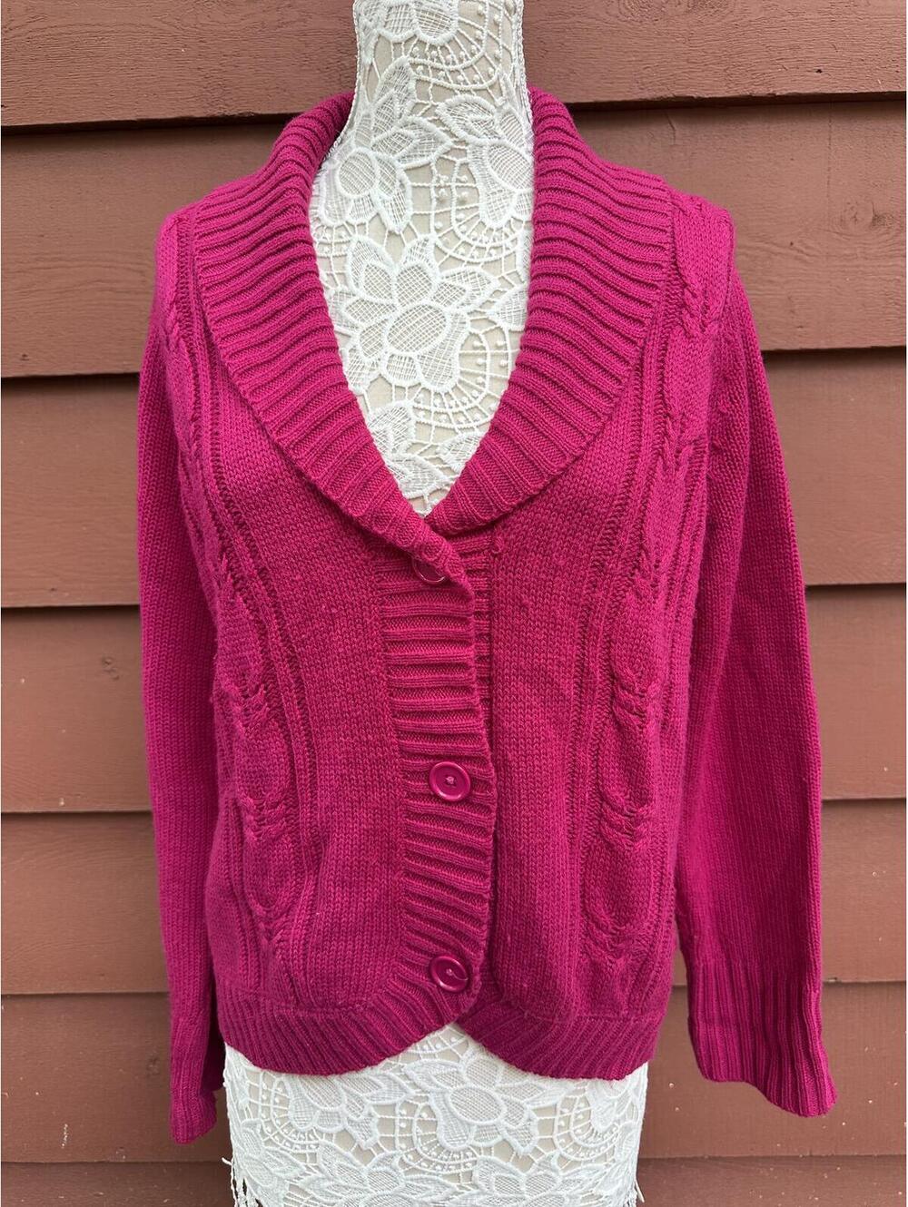Erika Magenta Y2K Vintage Inspired Cardigan Sweater with Shawl Collar and Button